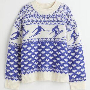 H&M Blue and White Patterned Women's Sweater